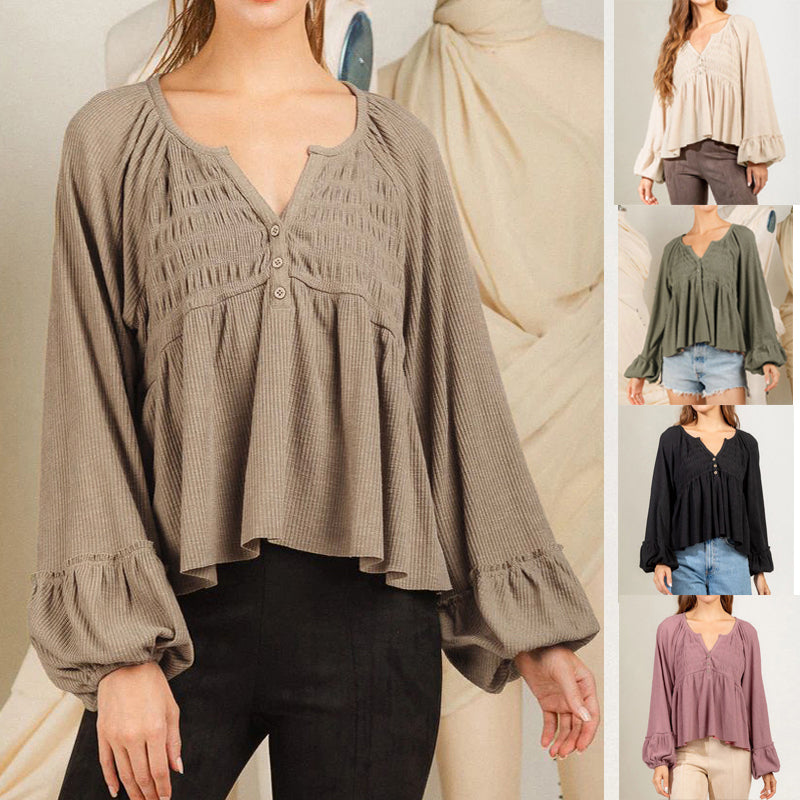 Women's Fashionable Pleated Sunken Stripe Knitted Bottoming Shirt Top