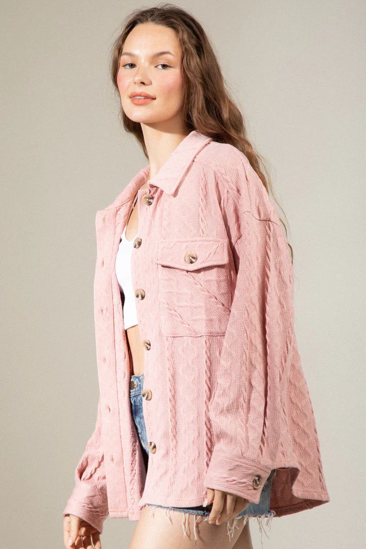 Women's Fashion Large Pocket Twist Knitted Shirt Coat