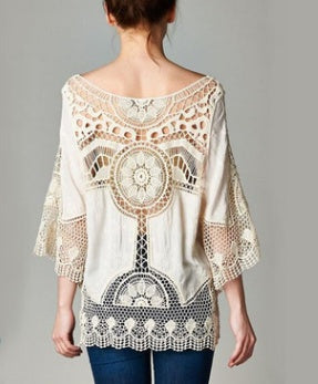 Jastie Bohemian Hollow Out Beach Cover Up Blouse Beach Shirt Women Crochet Lace Top Blusas mujer de moda Summer Shirt Tops