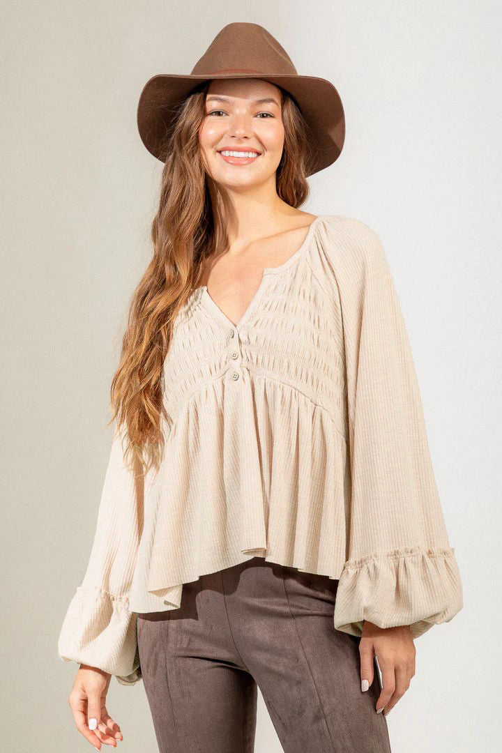 Women's Fashionable Pleated Sunken Stripe Knitted Bottoming Shirt Top