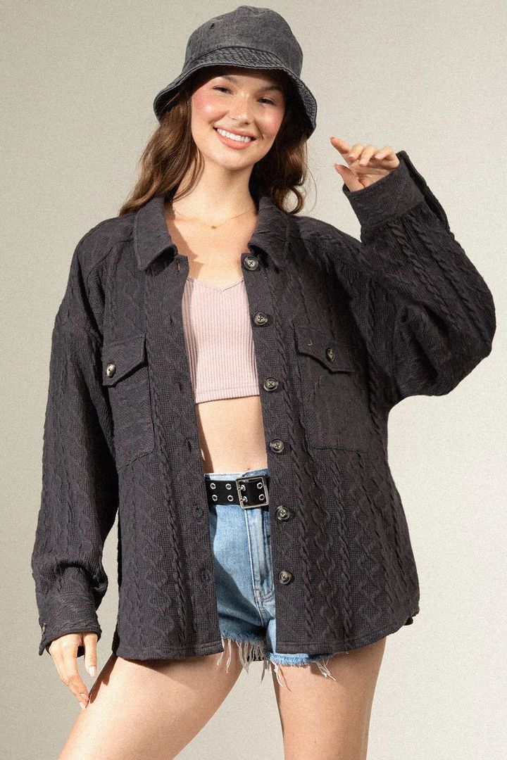 Women's Fashion Large Pocket Twist Knitted Shirt Coat