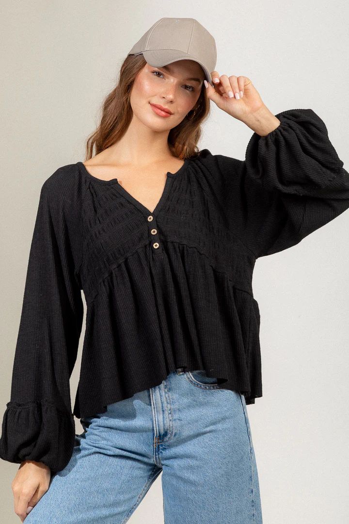 Women's Fashionable Pleated Sunken Stripe Knitted Bottoming Shirt Top