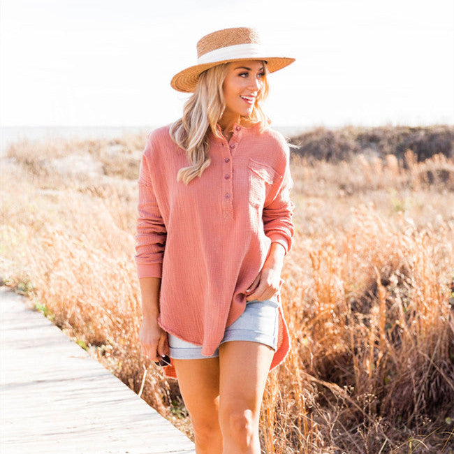 Women's Fashionable Round Neck Long Sleeve Solid Color Bottoming Shirt