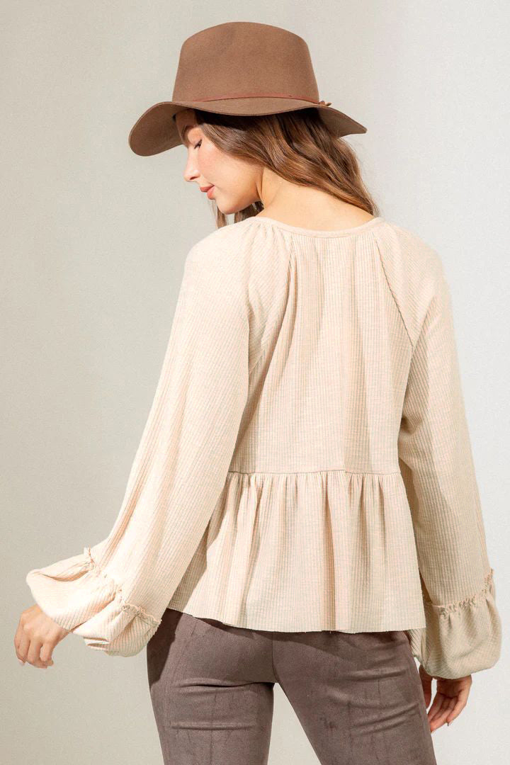 Women's Fashionable Pleated Sunken Stripe Knitted Bottoming Shirt Top