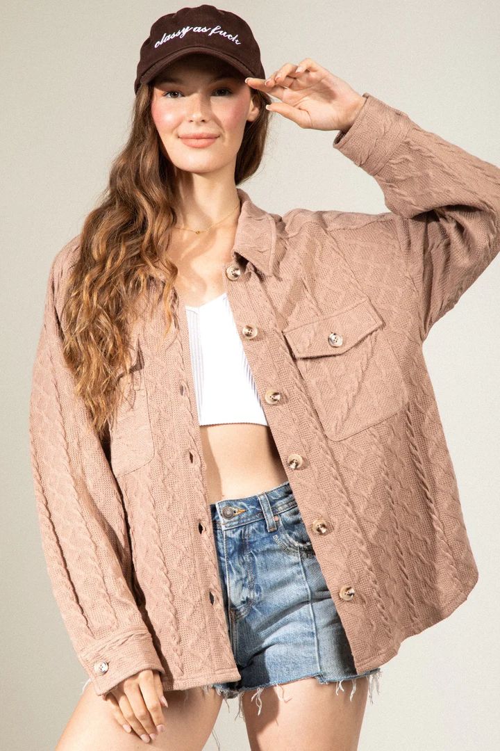 Women's Fashion Large Pocket Twist Knitted Shirt Coat