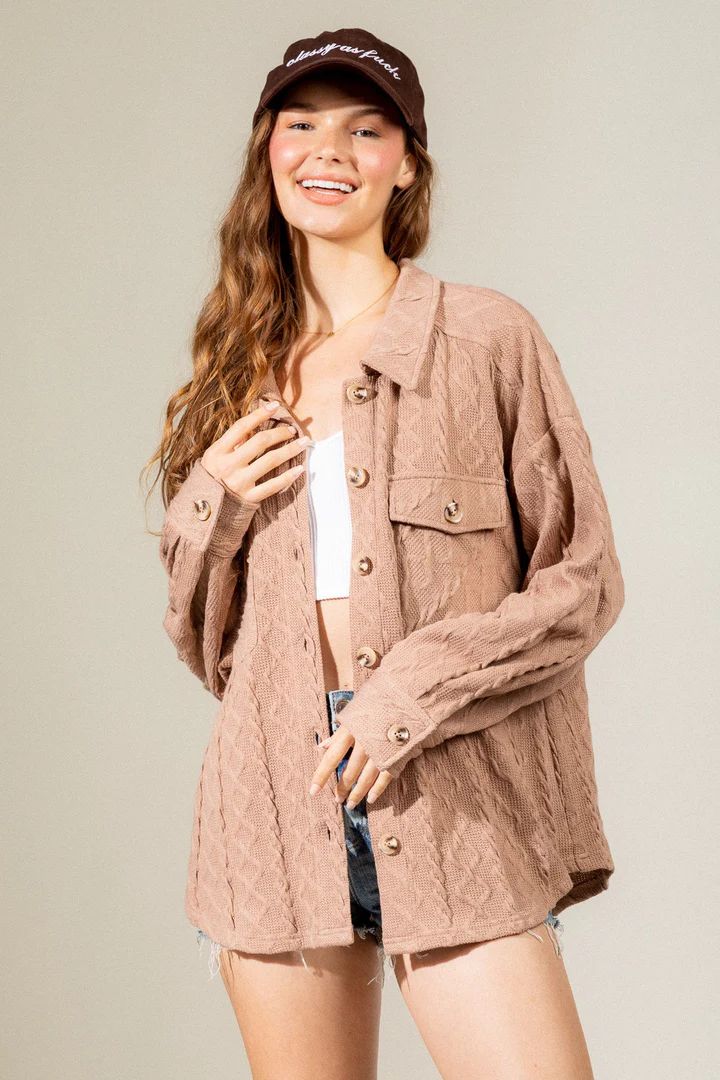 Women's Fashion Large Pocket Twist Knitted Shirt Coat