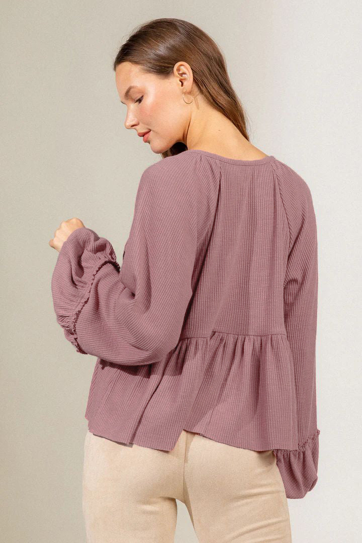 Women's Fashionable Pleated Sunken Stripe Knitted Bottoming Shirt Top