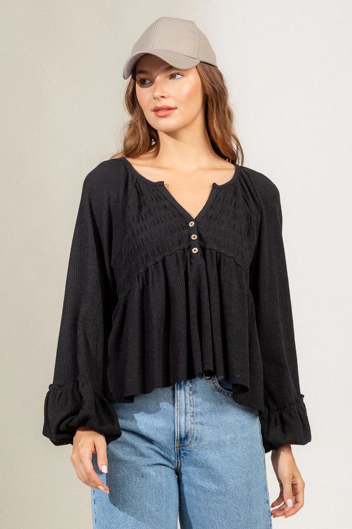 Women's Fashionable Pleated Sunken Stripe Knitted Bottoming Shirt Top