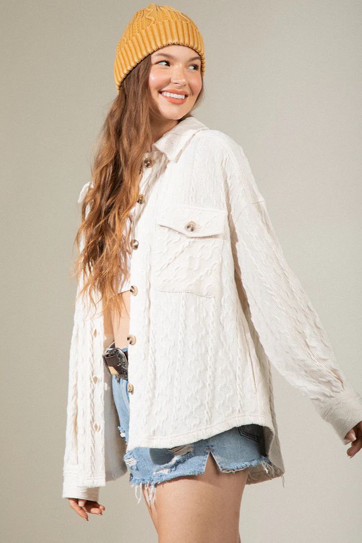 Women's Fashion Large Pocket Twist Knitted Shirt Coat